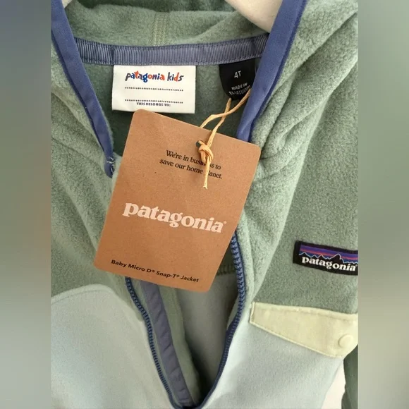 NWT 4T Patagonia Kids Two-Tone Sage & Mint Fleece Hoodie - Picture 4 of 4